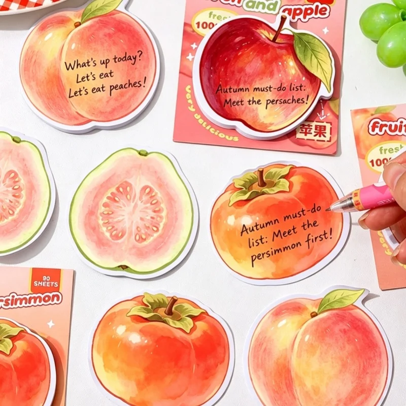 4pack/set Mixed Cute Fruit Shaped Sticky Notes Peach Apple Guava Persimmon Self-Adhesive Memo Notepads for Office School Station