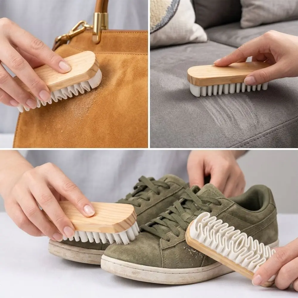 2pcs Wooden Handle Suede Shoe Cleaner Marks And Spots Remover Fibers And Nap Reviver Suede And Nubuck Shoe Cleaning Brush