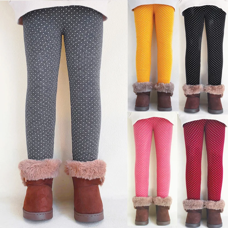 

Thicken Velvet Ｗarm Pants With Polka Dot for Children Girls Autumn Winter Leggings