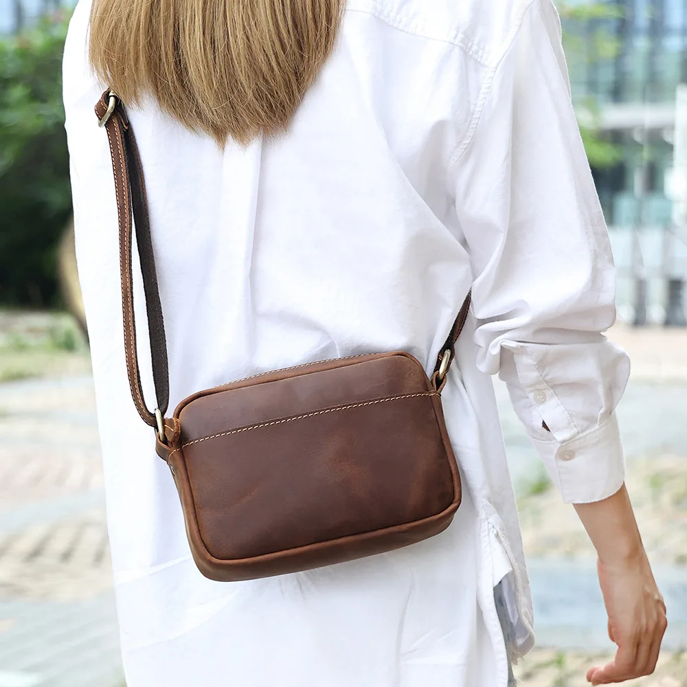 Luxury Genuine Cowhide Messenger Bag for Men Vintage Leather Crossbody Satchel Premium Work Shoulder Bag