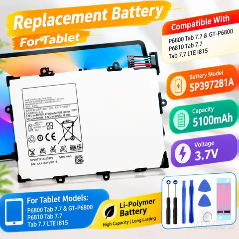 Tablet Replacement Battery SP397281A 5100mAh Li Polymer For Samsung Galaxy Tab 7.7 P6800 P6810 Compatible Models With Tool Kit