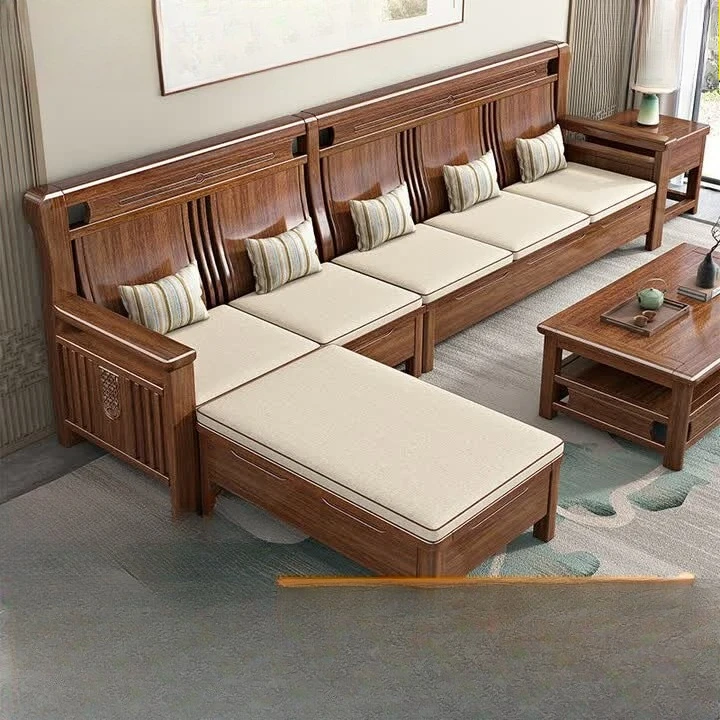 LMM new Chinese-style solid wood sofa living room combination modern simple small apartment winter and summer dual-use