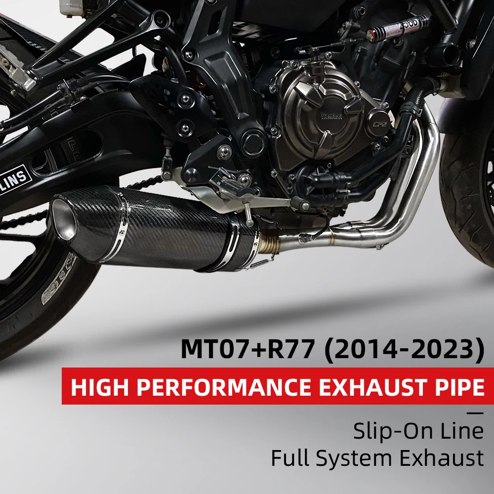 

Полная выхлопная система для мотоциклов mt07 XSR700 2014-2024 R77 Выхлоп из углеродного волокна 51 мм/2 дюйма