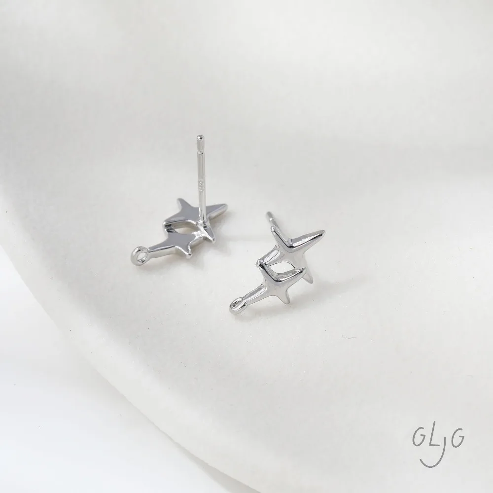 6PCS Dainty Celestial North Star Ear Studs Diy Earrings Connectors Jewelry Findings Supplies 14k Gold Plated Accessories 9*13mm view 5