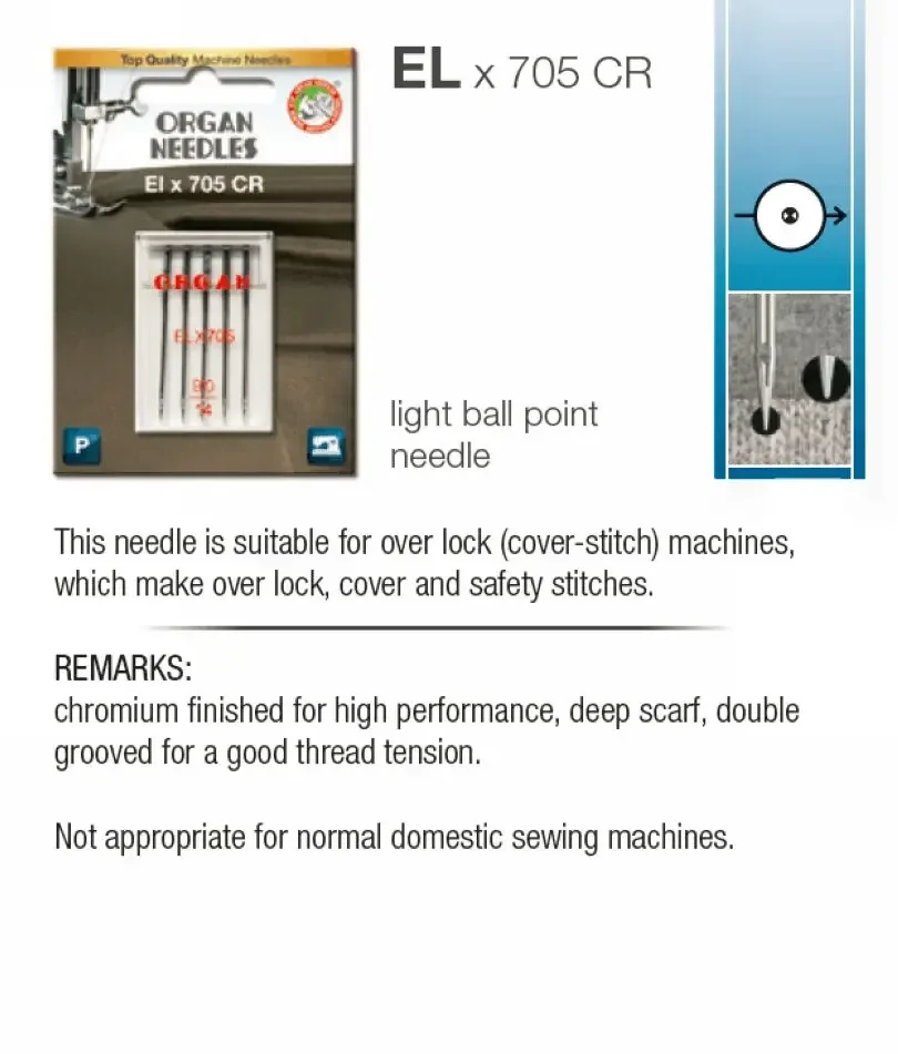 ORGAN NEEDLE ELx705 705 2022 DOBRY DLA COVER-OVERLOCK 1 LOT = 1 OPAK = 5 SZTUK