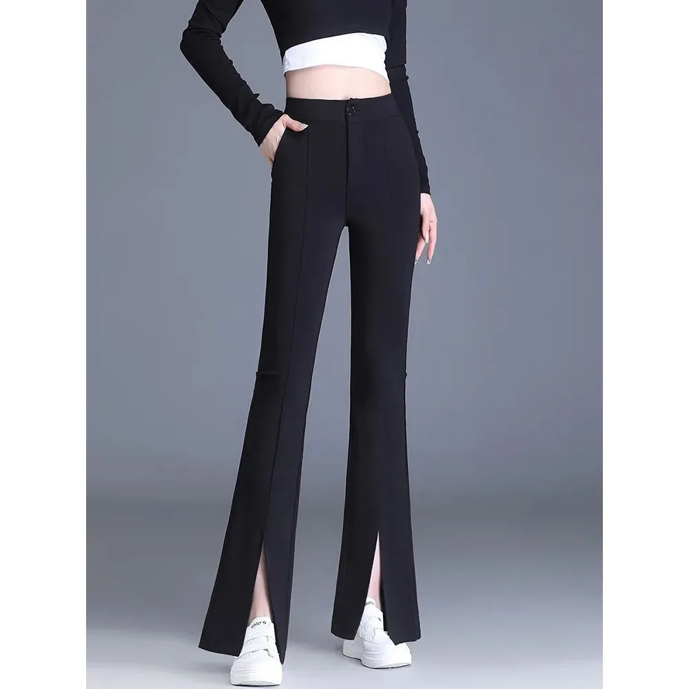 

Женские повседневные брюки-клеш Bla с высокой талией, облегающие, из ПВХ-материала, для среднего возраста, подходят для зимнего сезона