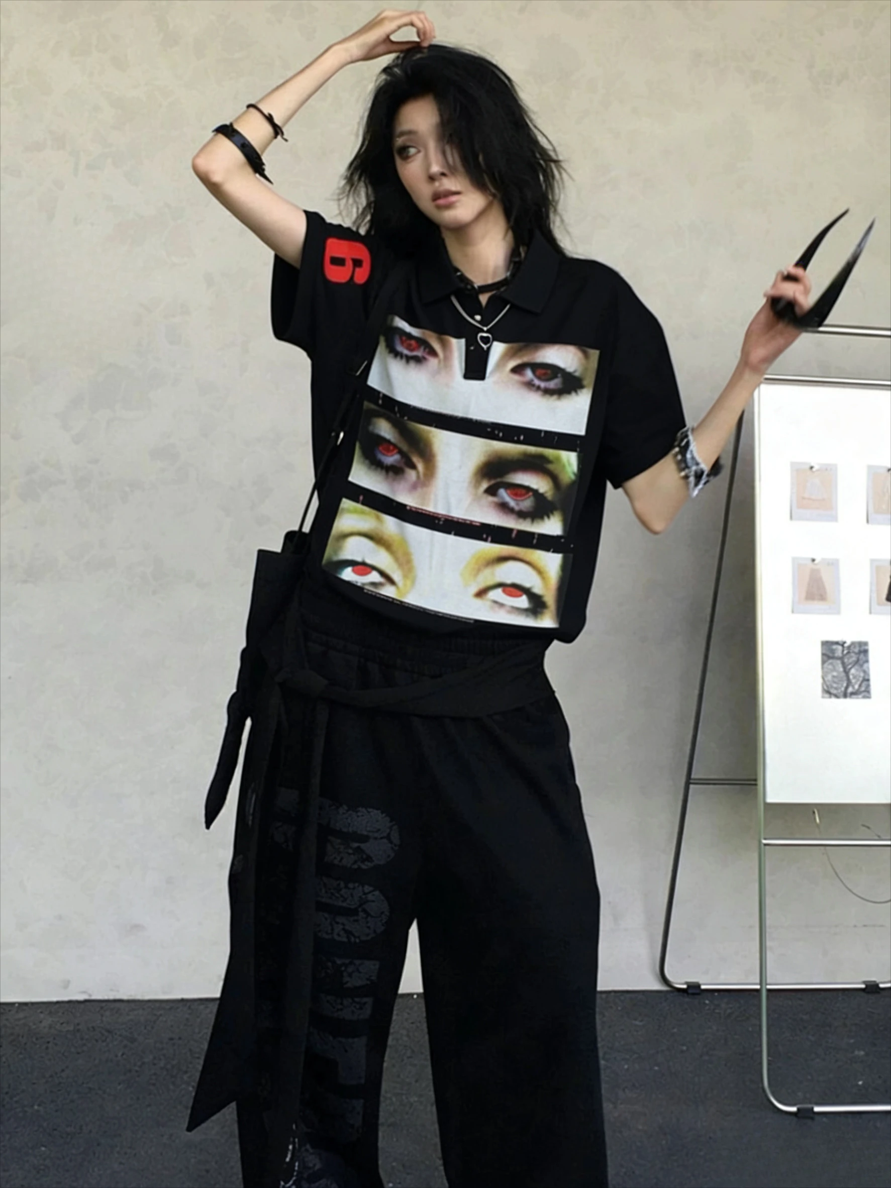 Y2K Goth Punk Style Fashion Personality Unique Design Polo Shirt