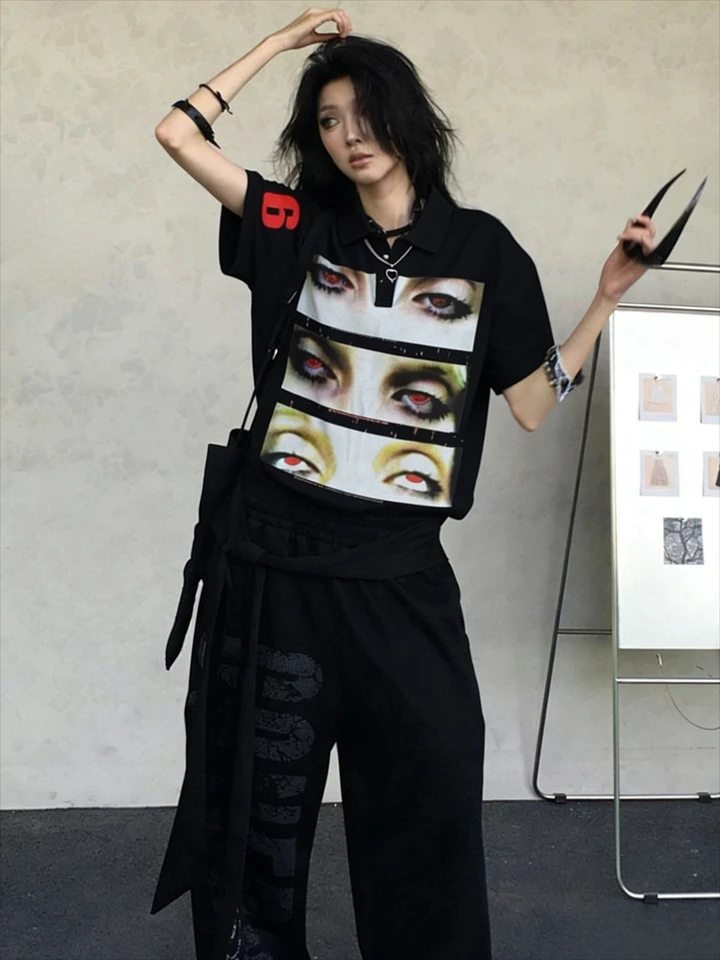 Y2K Goth Punk Style Fashion Personality Unique Design Polo Shirt