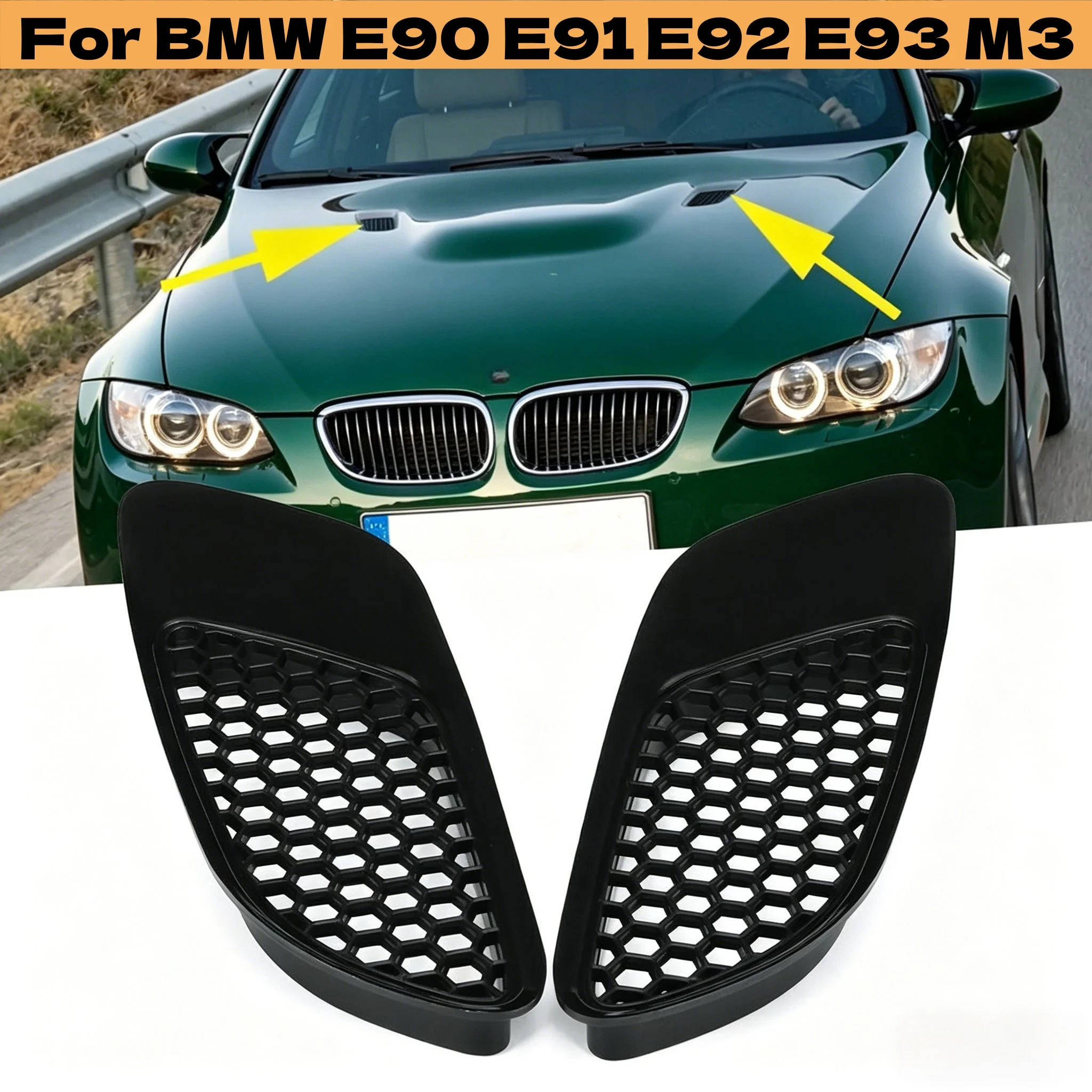 Pair Engine Hood Vent Louvers Air Scoop Bonnet Vent Cover For BMW E90 E91 E92 E93 M3 Air Intake Cover Glossy Black/Carbon Look