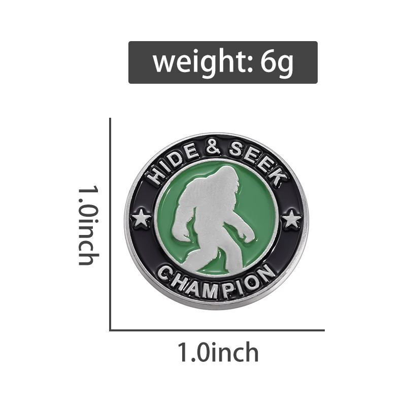 Bigfoot Hide & Seek Champion Enamel Pins Custom Cartoon Gorilla Round Brooch Lapel Backpack Badge Accessories Gift for Friends