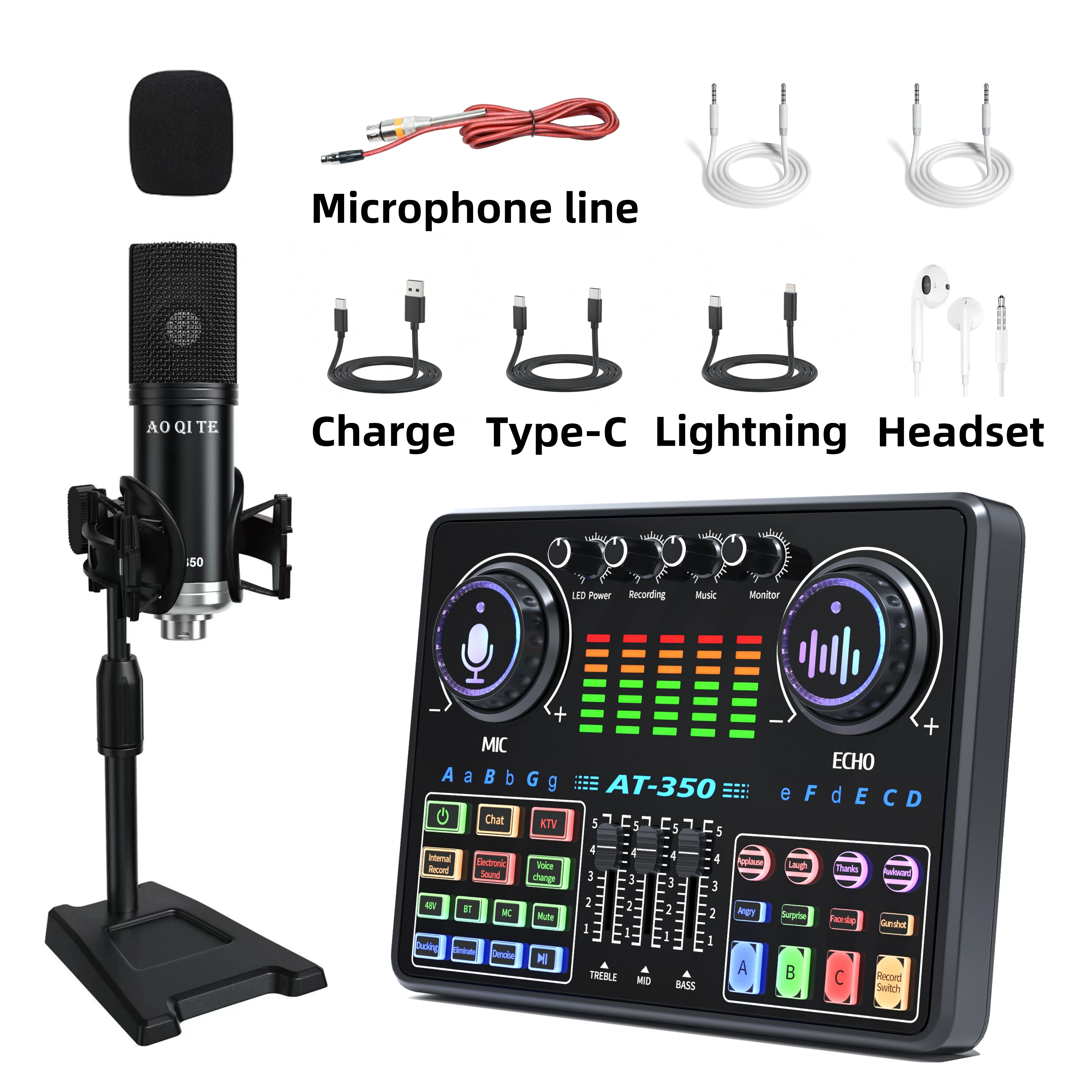 YYHC AT350 48V Capacitive Microphone External Live Sound Card Audio Mixer Mobile Phone Game Studio Podcast Recording