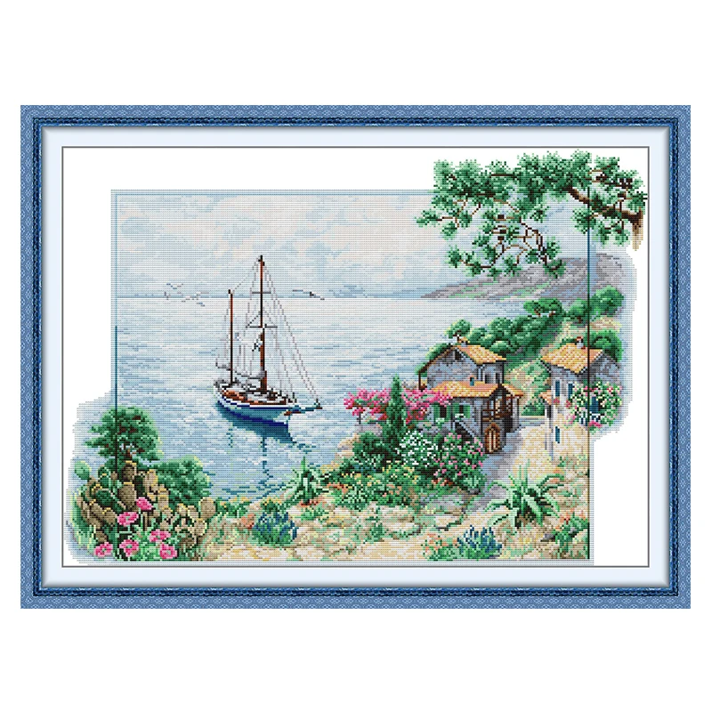 A Small Fishing Village Patterns Counted Cross Stitch Set 11CT 14CT 16CT HD Stamped DMC Cross-stitch Kit Embroidery Needlework