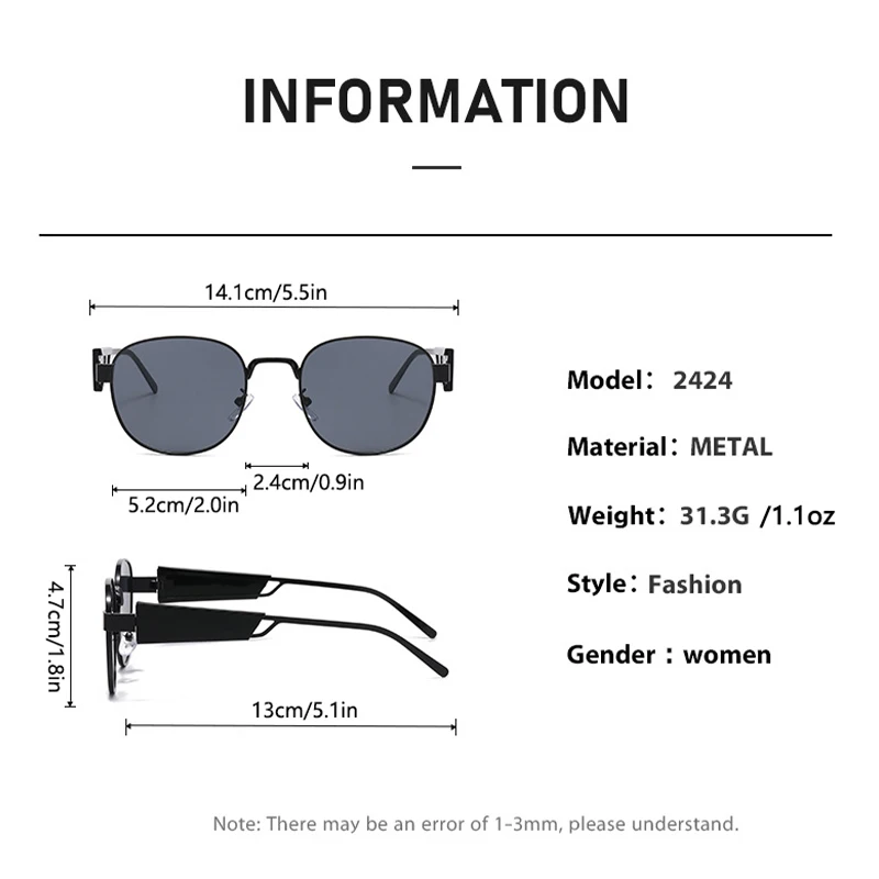 نظارات شمسية بيضاوية كلاسيكية جديدة - نظارات شمسية عصرية بإطار دائري صغير أسود لكل من الرجال والنساء 2424 #6