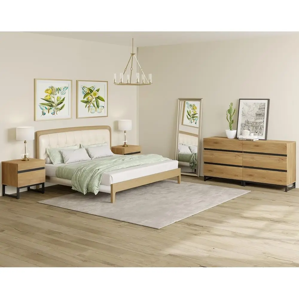 

Комод и тумба Oak 63 с 6 ящиками, 2 прикроватные тумбочки с 2 ящиками, комплект мебели для спальни