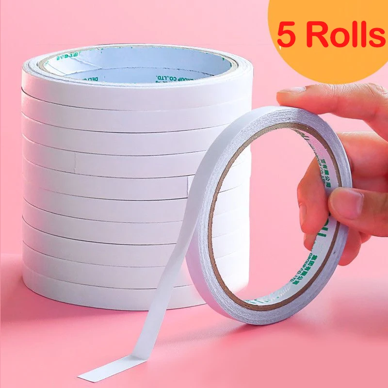 5 rolos dupla face fita adesiva adesiva adesiva branco 6mm 8m forte cola papel feito fitas para casa diy arte artesanato material de escritório