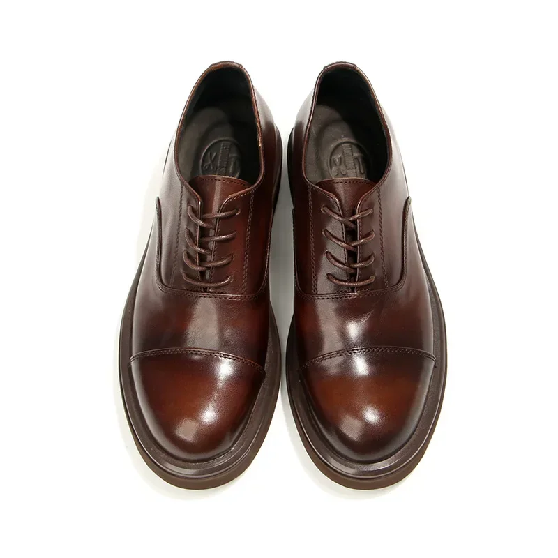 

New Designer Round Toe Lace Up Men Business Casual Shoes Genuine Leather High Quality Men's Dress Shoes