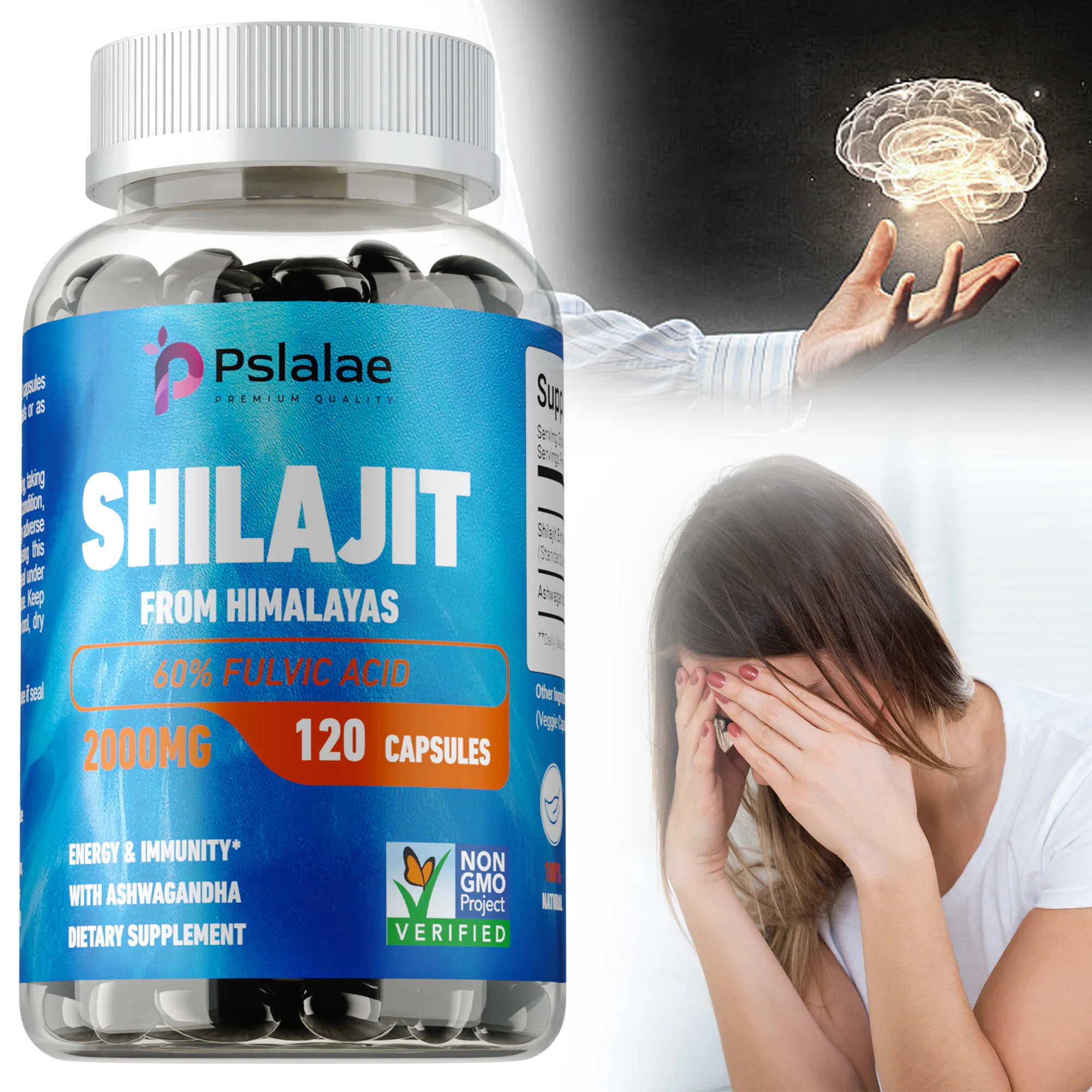 Shilajit-Kapseln – mit Vollsäure und mehr als 85 Spurenmineralien – für Muskelkraft und Immunität, Ausdauer – 120 Kapseln