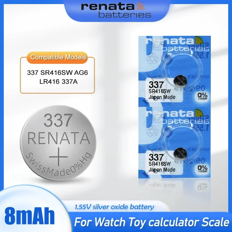 100% Original Renata 337 SR416SW AG6 LR416 337A 1.55V Silver Oxide Battery For Watch Camera Alarm Swiss Made Button Coin Cell