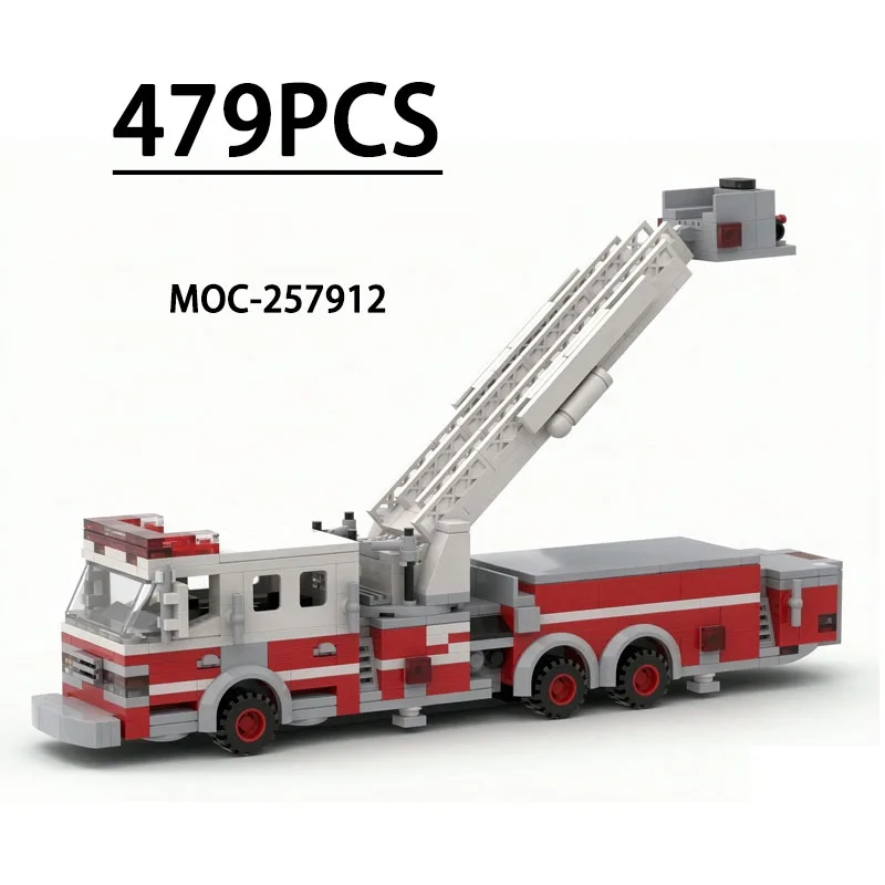 MOC-257912 Building Block Fire Rescue Truck Model, 479 Pieces, Birthday Toy, Holiday Christmas New Year Gift Decoration