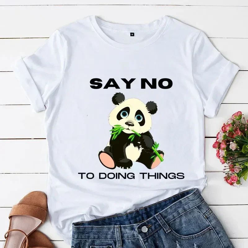 Women Lazy Quotes Sweet Cartoon Summer Clothing Say No To Doing Things Lazy Panda Graphic T-shirt Tee Top Tshirt Fashion Clothes