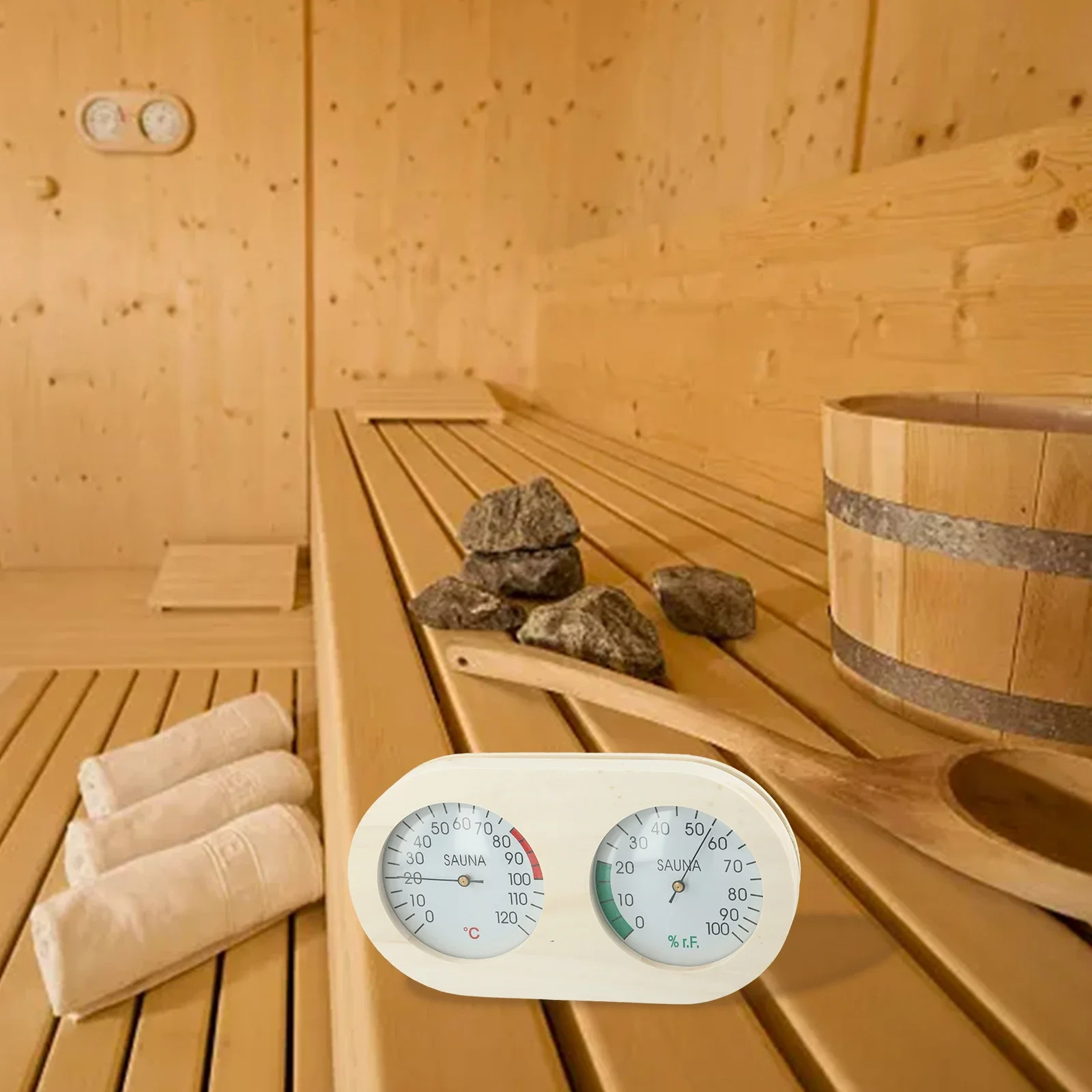 Humidity Gauge Hygrometer Device Multifunctional Design Natural Wood Material User-Friendly For Home Use 235*130mm