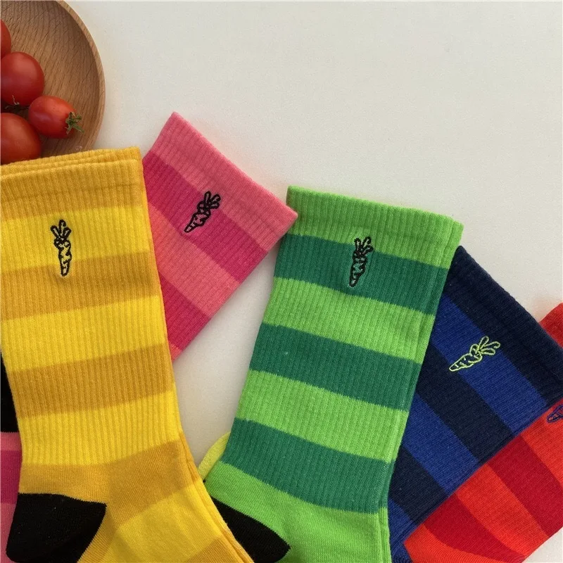 Stripe Carrots Double-sided Embroidery Socks Series of Air Movement Men and Women Fashion Street Sock Cute Girl Skateboard Socks