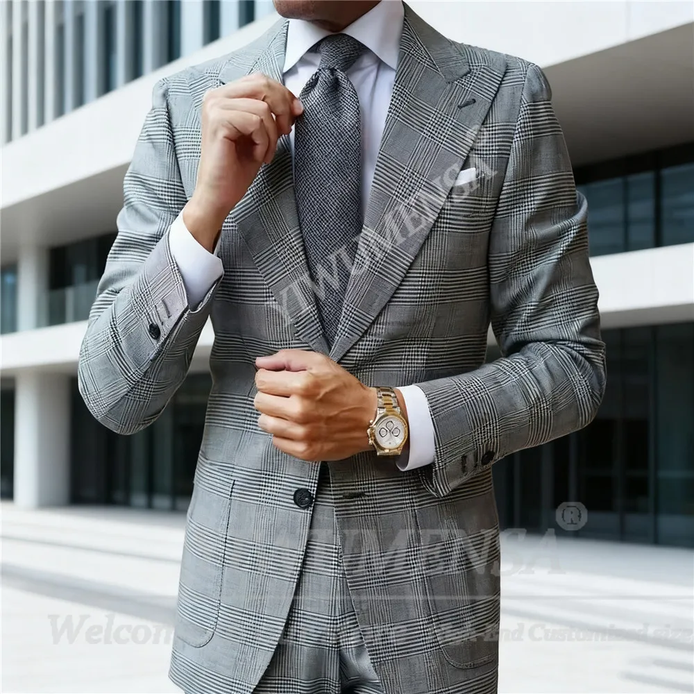 

Клетчатый костюм в британском стиле, мужской однобортный пиджак по индивидуальному заказу, брюки, костюм из 2 предметов, Homme, деловые пиджаки для выпускного вечера, наряды