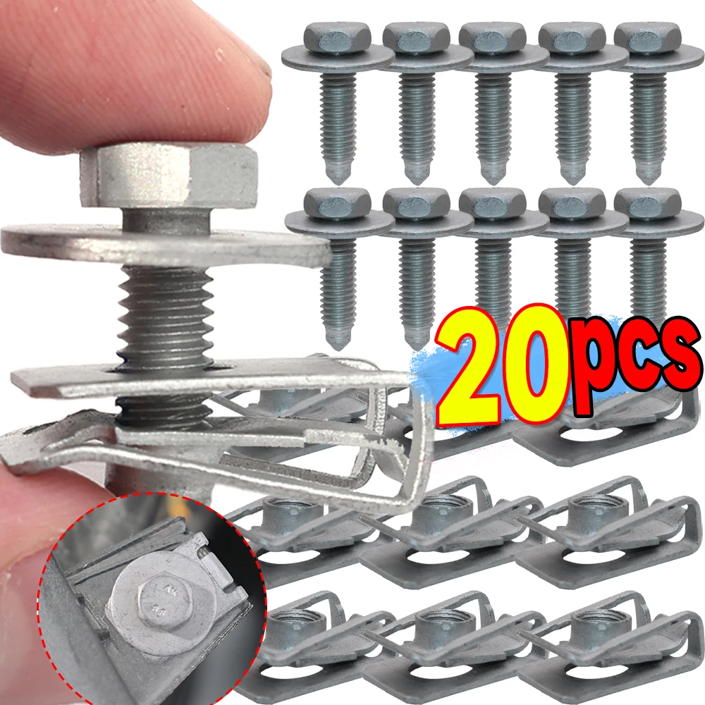 Tornillos de chasis de guardabarros de motor de coche M6, Perno de cabeza hexagonal con arandela, Kit de sujeción de guardabarros de Panel de carrocería Universal de acero al carbono