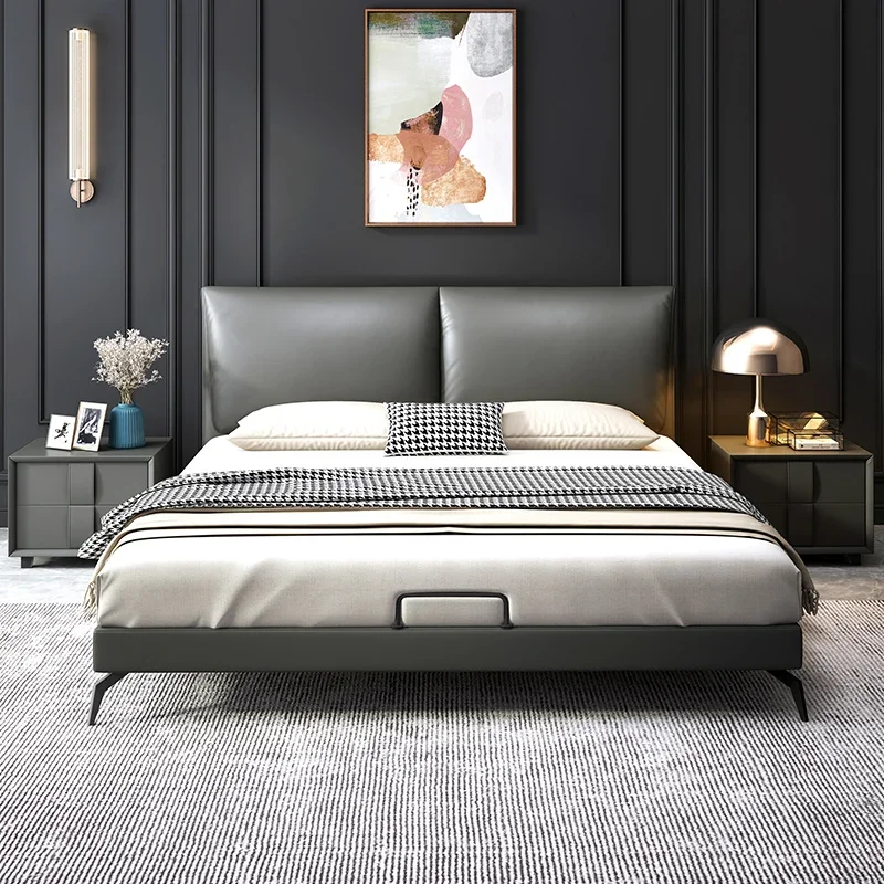 

Italian Minimalist Aesthetics Bed Light Luxury Leather Bed Modern Simple High Quality Comfortable Sleeping Muebles Furniture