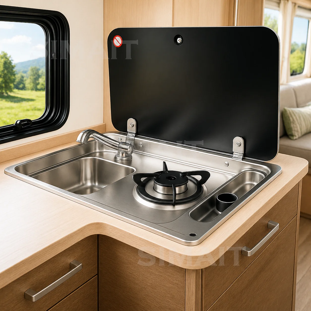 Stainless Steel One burner ga s Stove and Sink for RV Caravan Motorhome Boat Yacht Kitchen