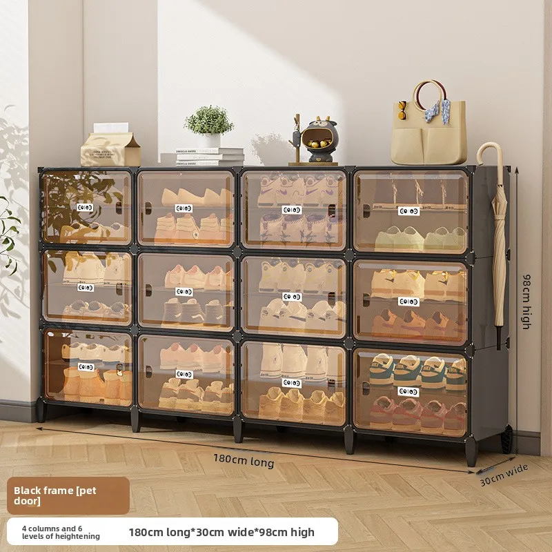 

Simple Shoe Rack Plastic Household Indoor Door, Dustproof Storage At The Entrance, Transparent Shoe Cabinet