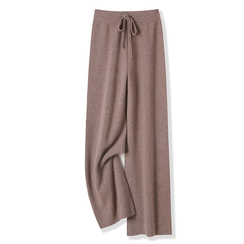 

100% Merino Wool Women Knitted Wide Leg Pants Autumn Winter Basic Soft Warm Pure Wool Knit Casual Simple Style Korean Trousers