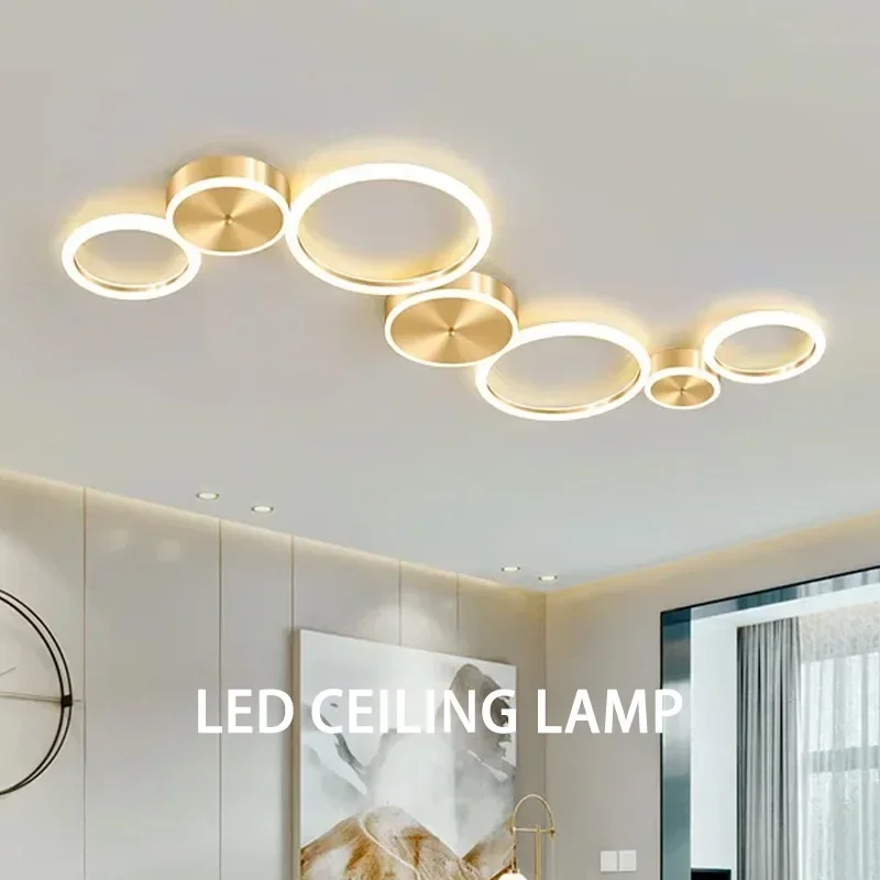 

Modern Simple LED Ceiling Lamp Chandelier For Living Room Dining Room Bedroom Luxury Circle Rings Golden Indoor Ceiling Lighting