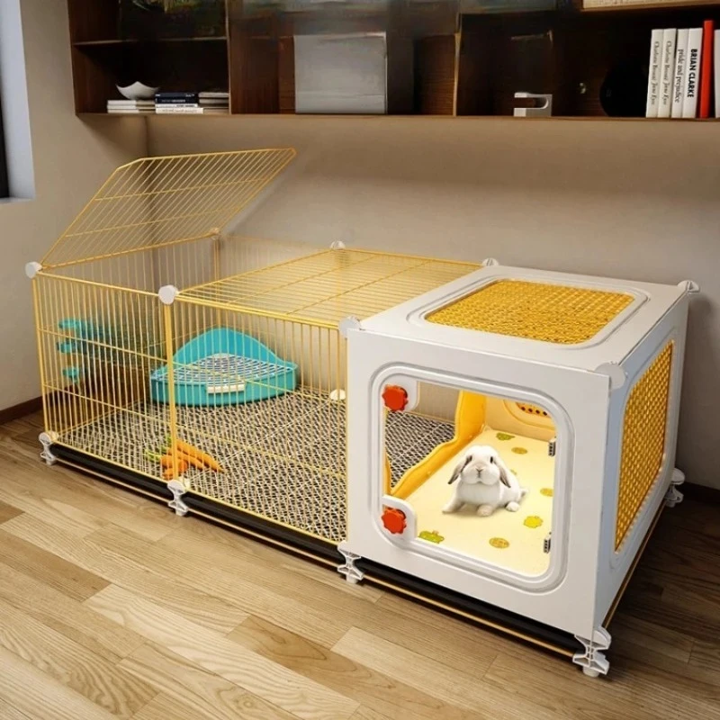 Large Rabbit Cage with Silk Sleeping Area, Removable Tray Interior, Guinea Pig Bunny House Enclosure