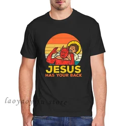 Mężczyźni odzież jezus ma swoje plecy Jiu Jitsu Vintage Christian krótki rękaw topy męskie odzież Kawaii ponadgabarytowych T Shirt Ropa Hombre