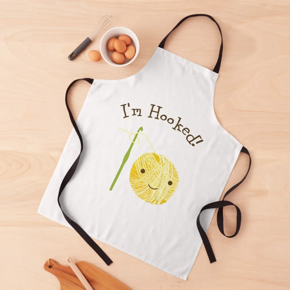 I'm Hooked Cute Smiling Ball of Yarn and Crochet Hook Apron funny kitchen apron