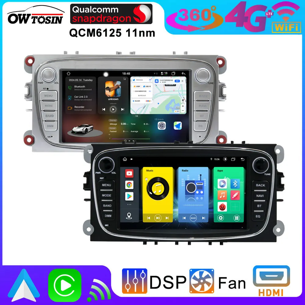 7-дюймовый Android 12 8 + 256G автомобильный радиоприемник с GPS-стерео для Ford Focus Mondeo S C Max Galaxy Auto 360 панорамная камера CarPlay DSP Screen Uint