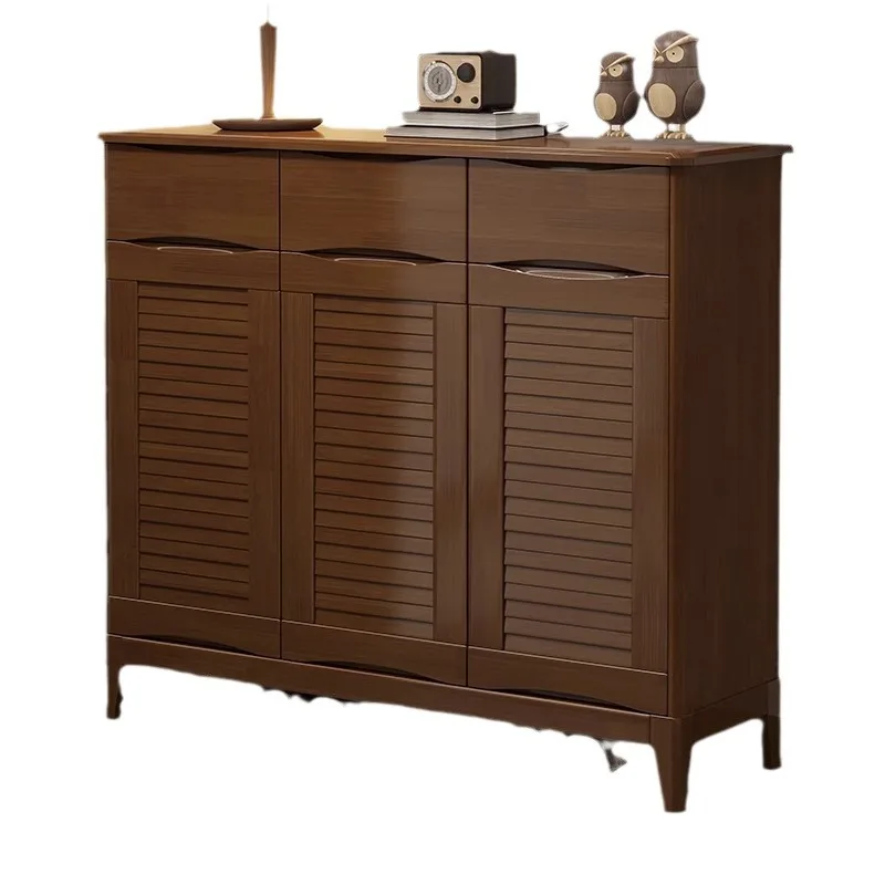 Nordic solid wood three-door shoe cabinet, home entrance entrance cabinet, modern simple living room large-capacity storage