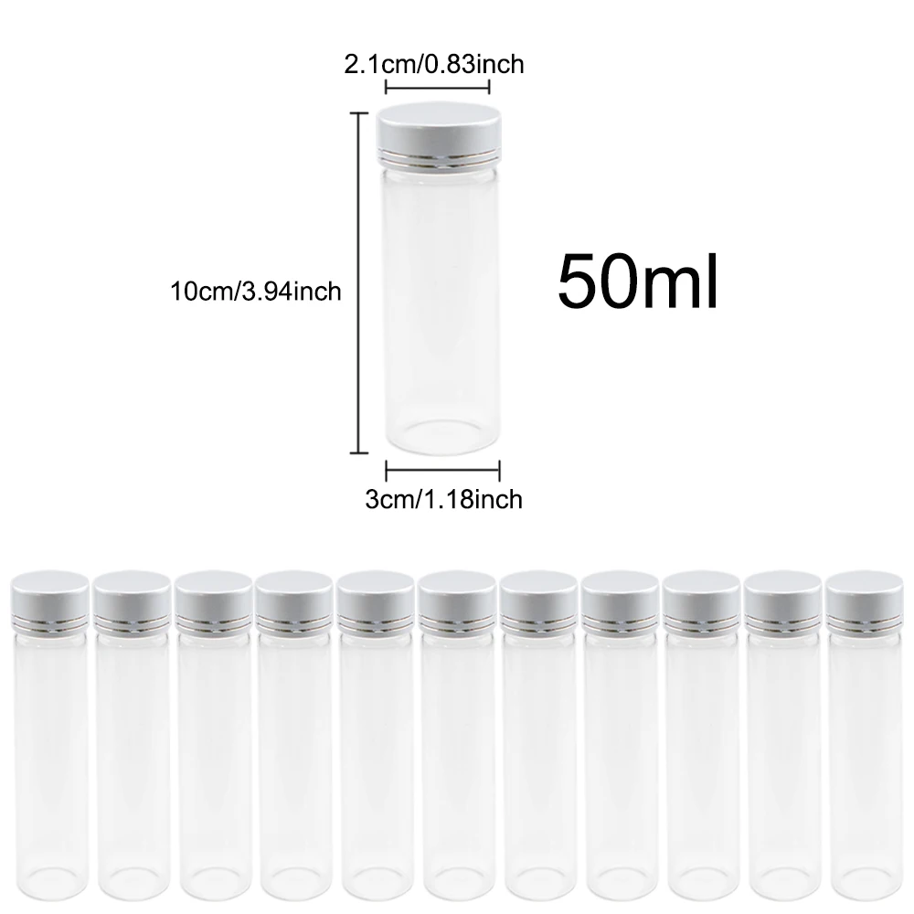 50ml Empty Test Tube Reusable Crafts Present Jars Carnival Gifts Process Fashion Vials Cosmetics Packing Glass Bottles 12Pcs