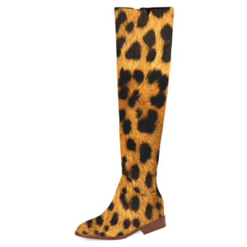 

SHOFOO shoes Fashionable women's high heels boots. About 3cm heel height. Knee length women's boots. Leopard print shoes.34-45