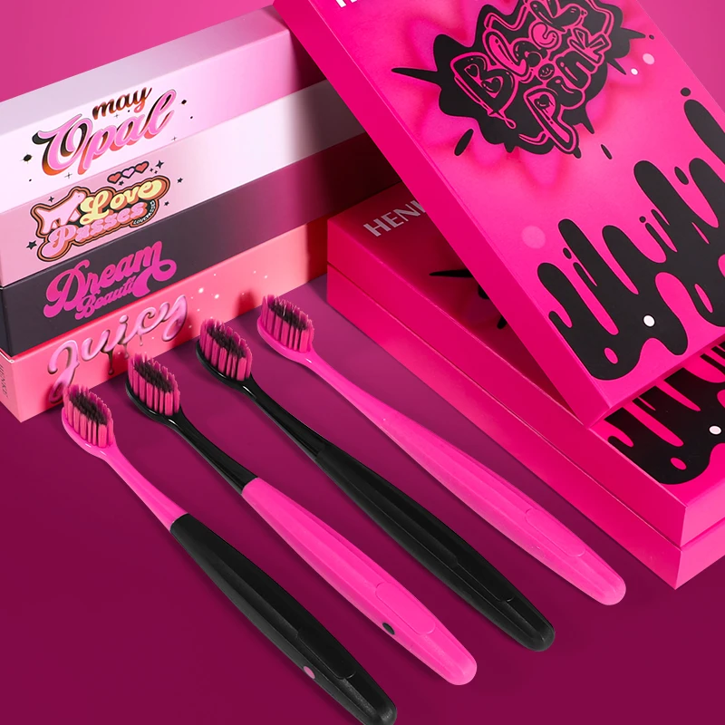 [4-Pcs Gift Boxes] Black Pink Graffiti Series Soft-bristled Toothbrush with Independent Small Box