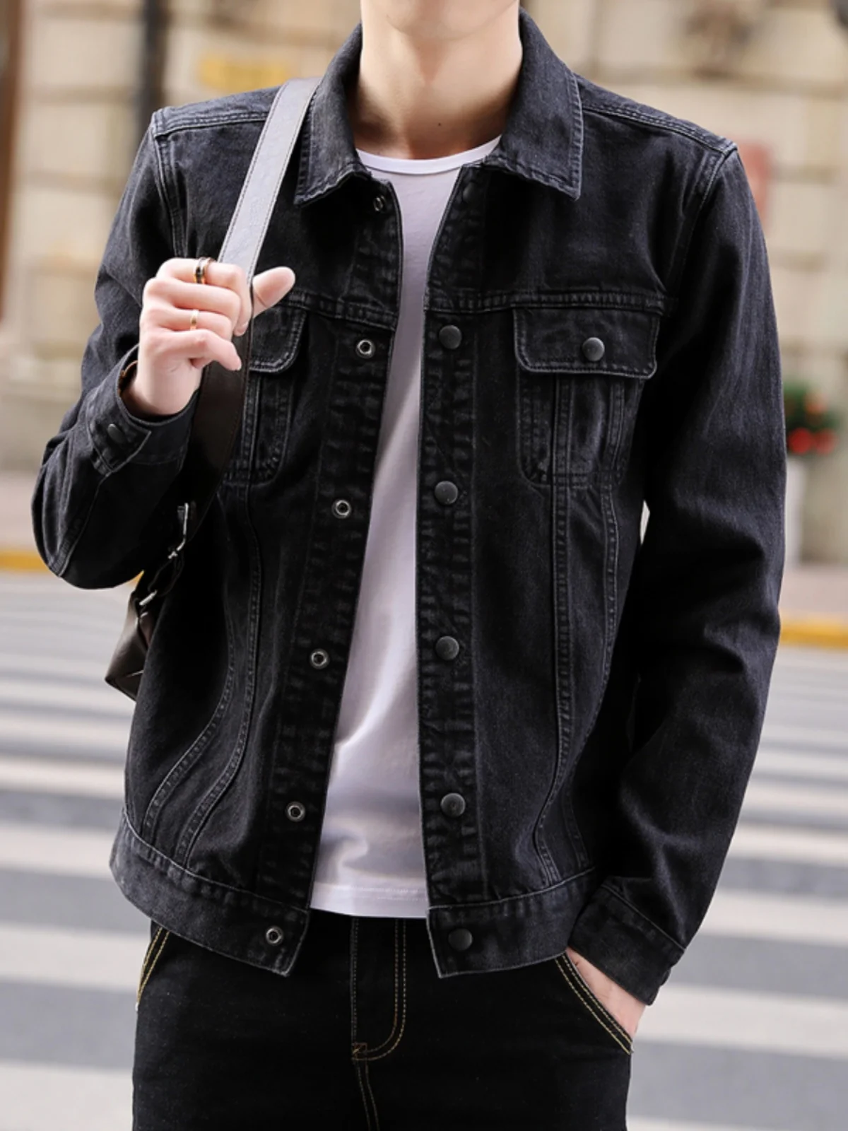 

New Men's Loose Fit Denim Jaet Korean Sle Trendy Student Versatile Vintage Casual Autumn Winter Wear Hole Design Jaet