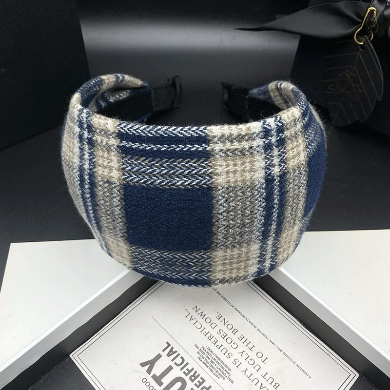 

Осень-зима, утолщенная клетчатая вязаная повязка на голову для женщин с зубцами, противоскользящая повязка для белых волос с широким краем