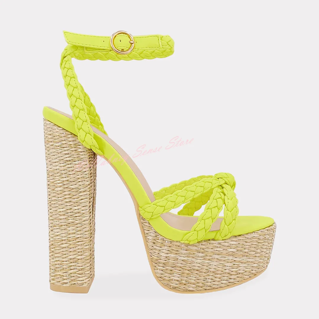 Weave Buckles Straps Sandals Open Toe Platform Chunky High Heels Sandals Summer Party Designer Women Shoes Big Size Customized