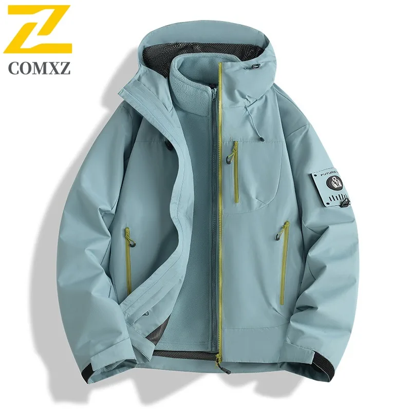 

COMXZ Men's Windbreaker Jacket Windproof Loose Detachable Hood Hiking Camping Coat Travel Comfortable Wear Resistant Outerwear