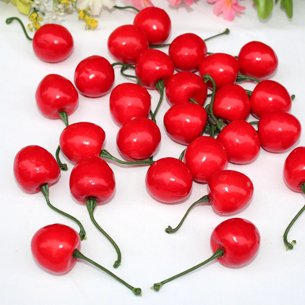 100pcs Simulation Fruit Artificial Cherry Fake Cherry for Table Decoration Home Decor (Red) simulation cherry