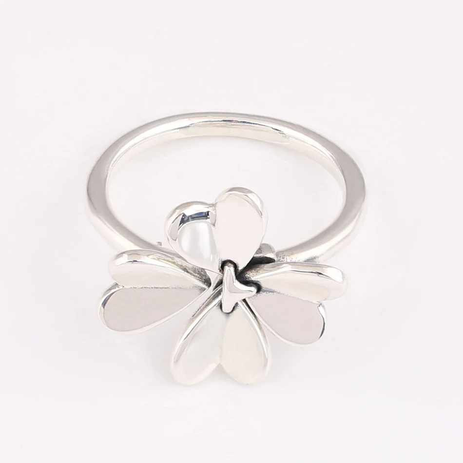 Moving Four-Leaf Petals Clover Ring For Women Authentic S925 Sterling Silver Lady Jewelry Girl Birthday Gift