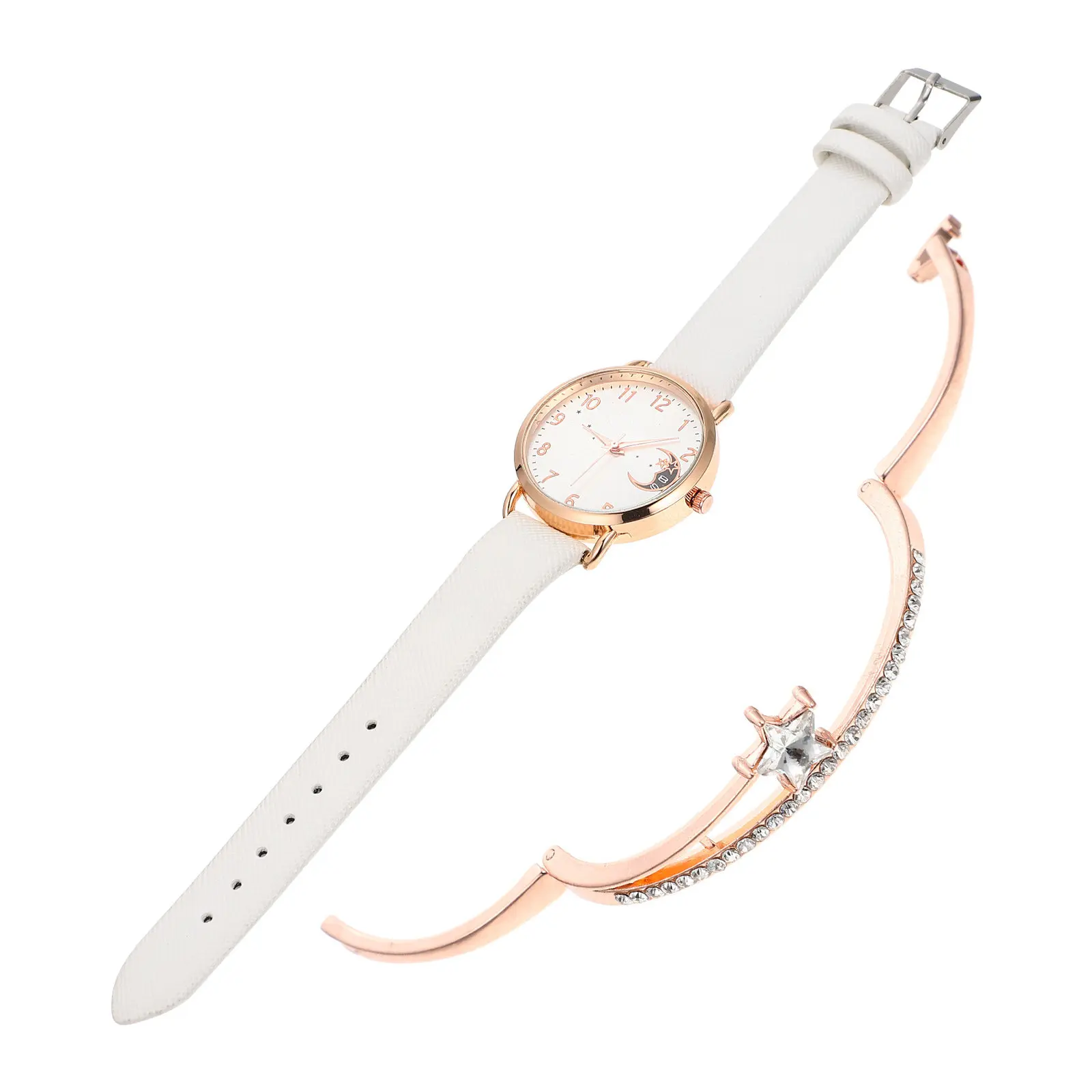 1Set Women Watch Bracelet Set Moon Star Theme Stylish Casual Party Gift Exquisite Decoration Women Watch Moon Bracelet Decor