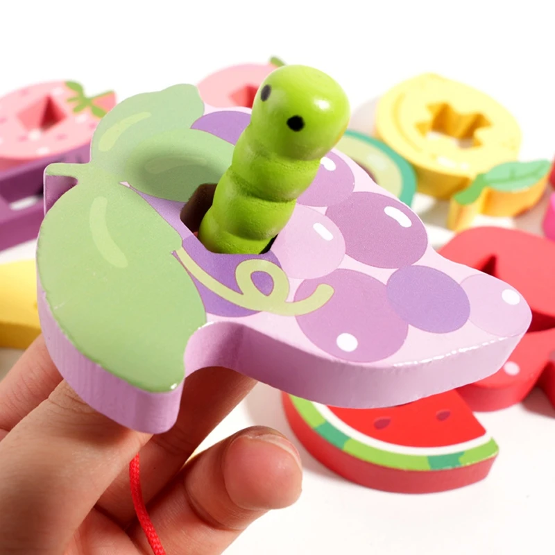 كتل مطرزة بالفواكه ألعاب مونتيسوري للأطفال ملونة على شكل فاكهة إدراك يدوي دقيق لتدريب الحركات لعبة تعليمية للأطفال هدية #4