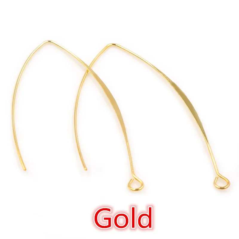 20pcs Gold Rhodium Copper 28 55mm French V-shaped Earring Hooks Findings Ear Hook Wire Settings Base Settings For Jewelry Making